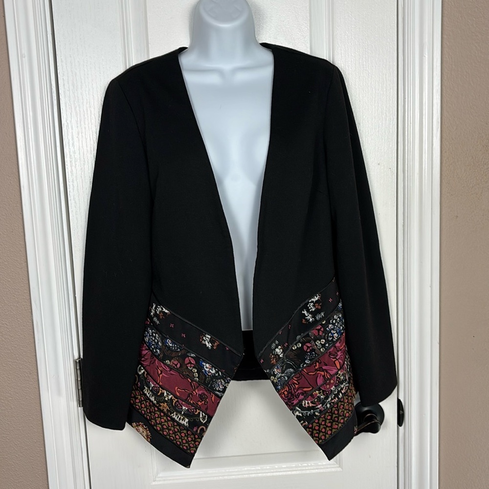 Coldwater Creek Women's Black Patchwork‎ Artsy Career Boho Blazer Jacket Size XS